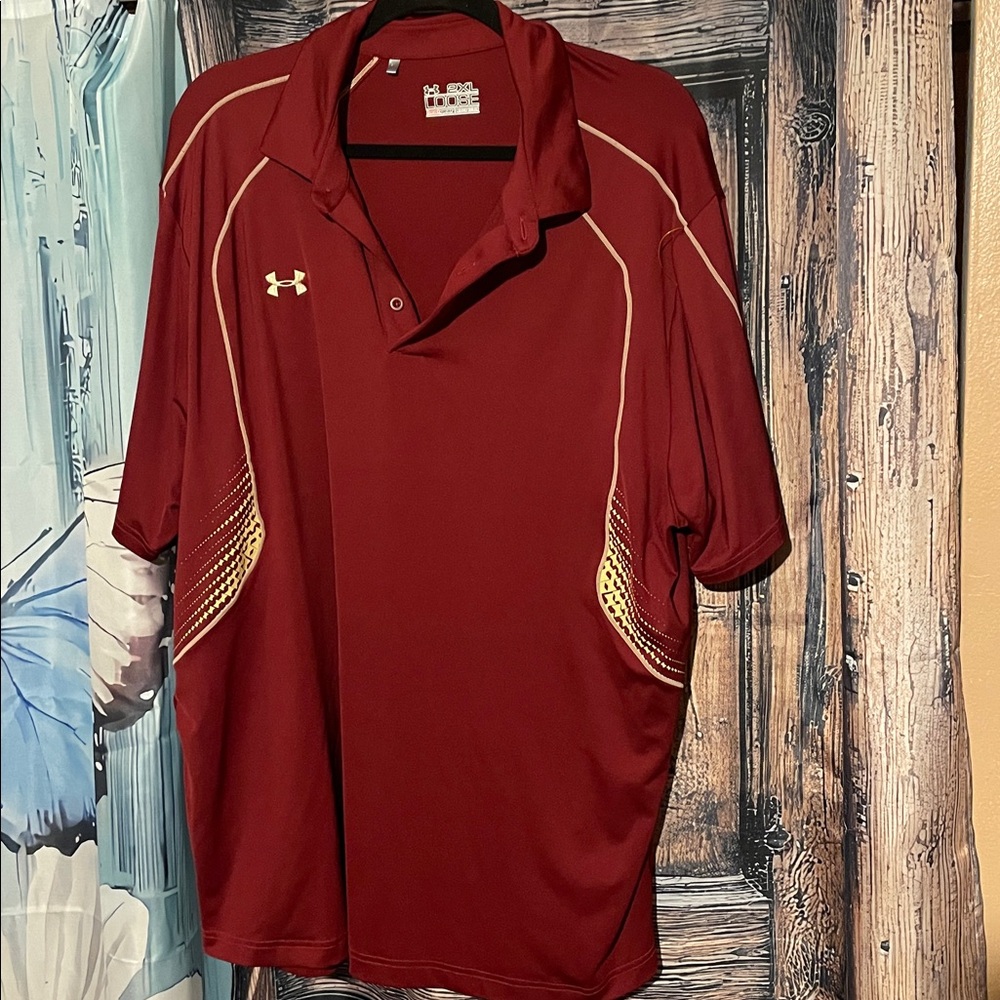 Under Armour Maroon and Gold Athletic Polo